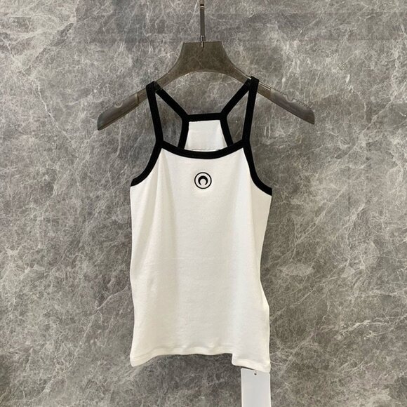 Marine Serre Moon Logo Ribbed Tank Top White